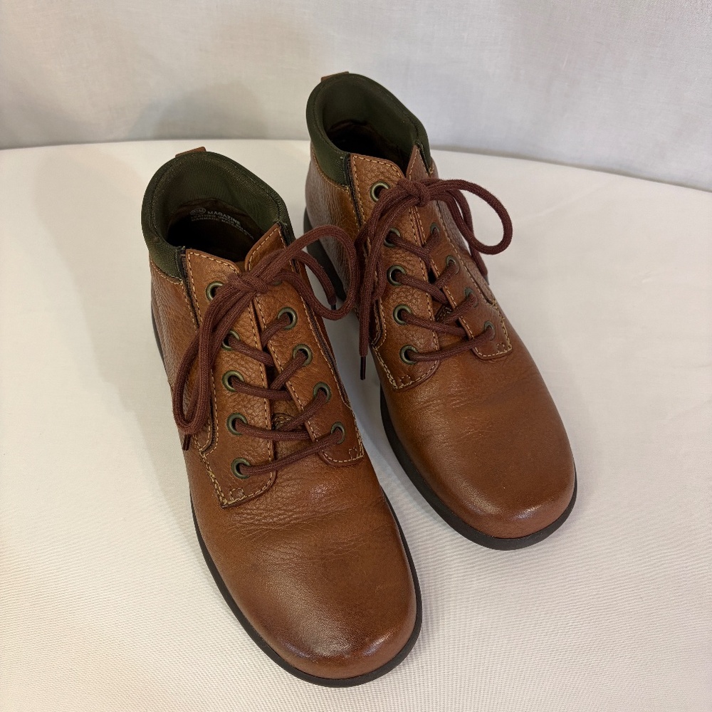 Nicole Leather Ankle Boots Women's 6.5 M Brown Lace Up Magazine Style